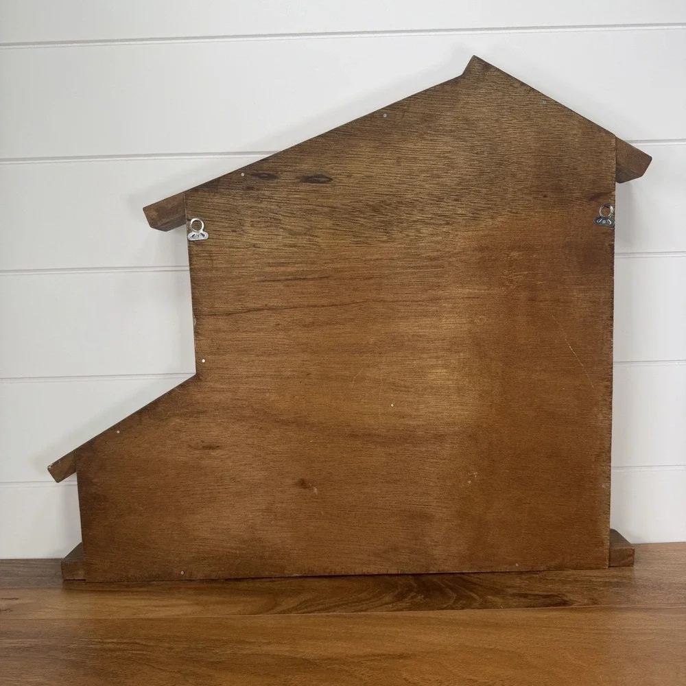 Vintage Wooden House Shaped Curio Knick Knack Trinket Back Open Shelf 19x22